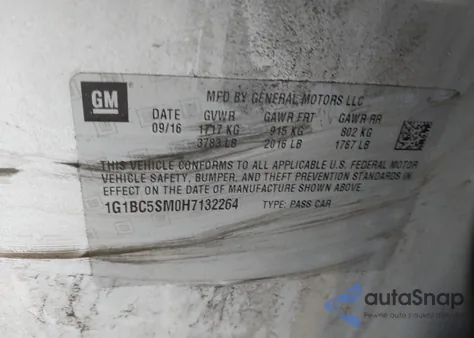 2017 Chevrolet Cruze Ls Auto z USA, uszkodzony, nr VIN 1G1BC5SM0H7132264